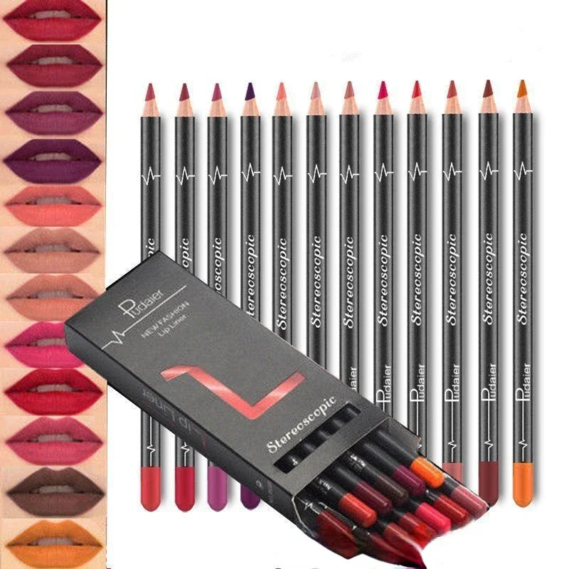 12Pcs Waterproof Pencil Lipstick Set Long Lasting Makeup - LIPOXI