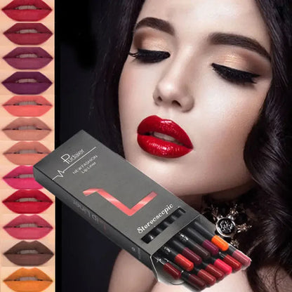 12Pcs Waterproof Pencil Lipstick Set Long Lasting Makeup - LIPOXI