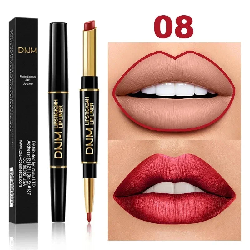 2 In 1 Matte Lipstick Pencil Double Ended Lip Liner Pen - LIPOXI