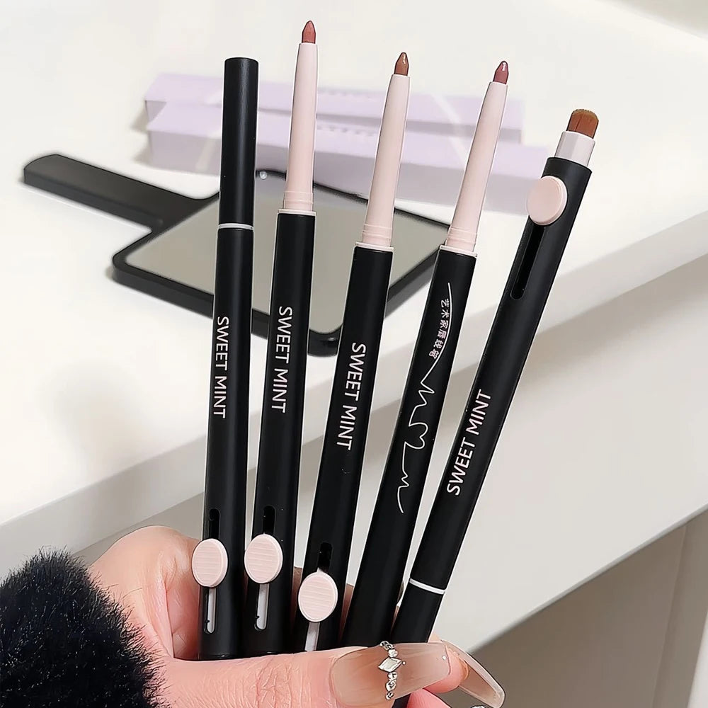 Double Head Lipliner Pencil with Brush Long Lasting Nude Makeup - LIPOXI