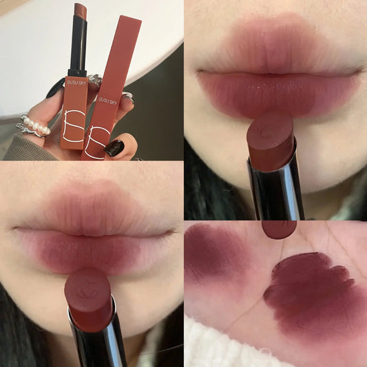 Hot SUSU SKY Matte Lipstick Small Red Tube Nonstick Rose - LIPOXI