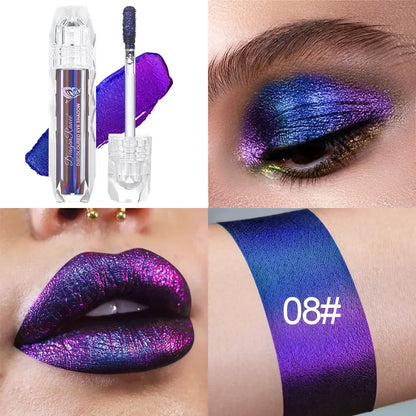 Navy Green Holographic Glitter Eye Shadow & Lip Gloss Stick - LIPOXI