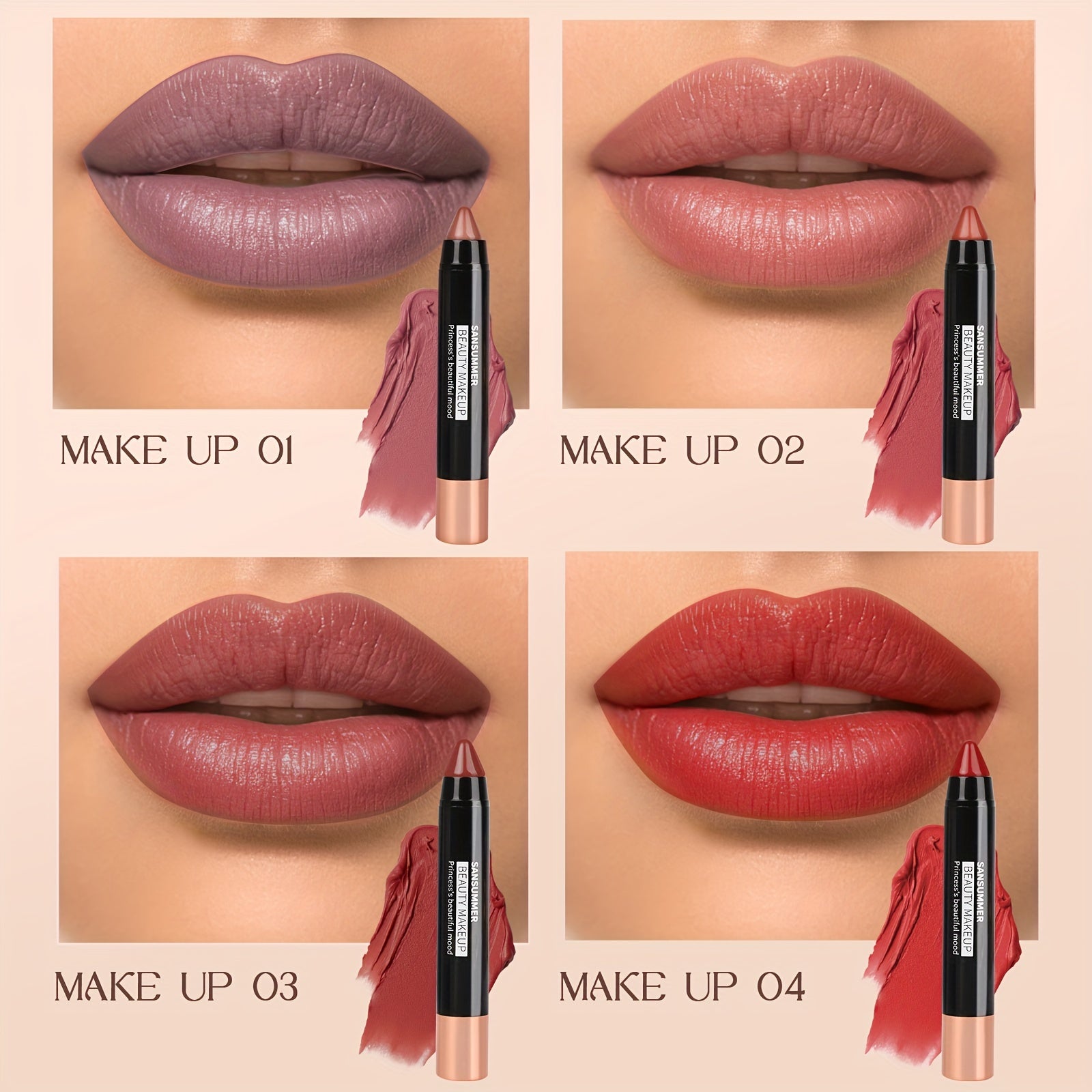 SANSUMMER 8 Color Crayon Lipstick - Vibrant, Long-Lasting Colors