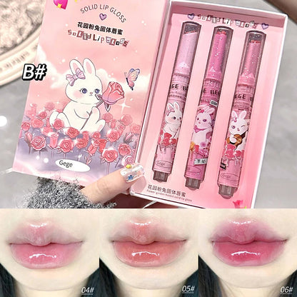 Solid Lip Gloss Gege Bear Garden Pink Rabbit Lip Set - LIPOXI