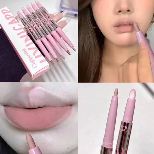 Nude Matte Lip Liner With Lip Brush Korean Natural Pink Velvet Contour - LIPOXI