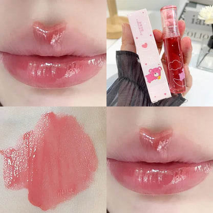 Cute Pink Bear Water Light Lip Gloss Lasting Crystal Shine - LIPOXI