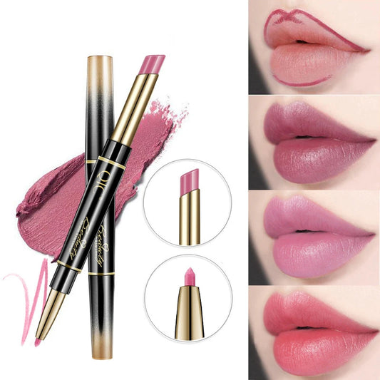 2 In 1 Lip Liner Waterproof Matte Lipstick Pencil Red - LIPOXI