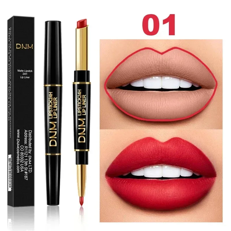 2 In 1 Matte Lipstick Pencil Double Ended Lip Liner Pen - LIPOXI