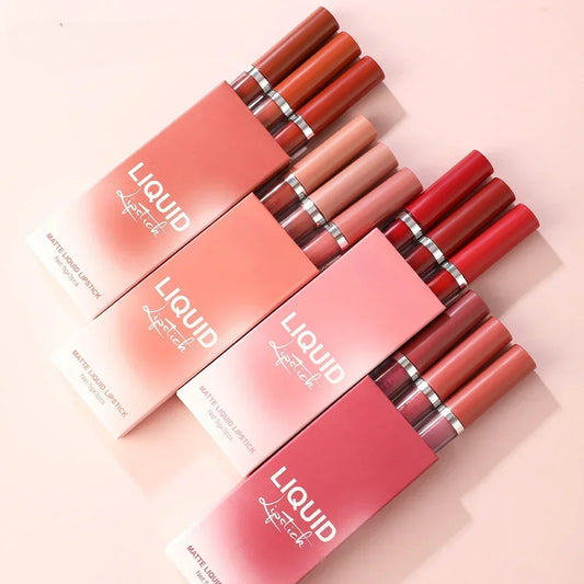 3pcs Velvet Matte Lip Gloss Set Waterproof Long-wear Lipstick - LIPOXI