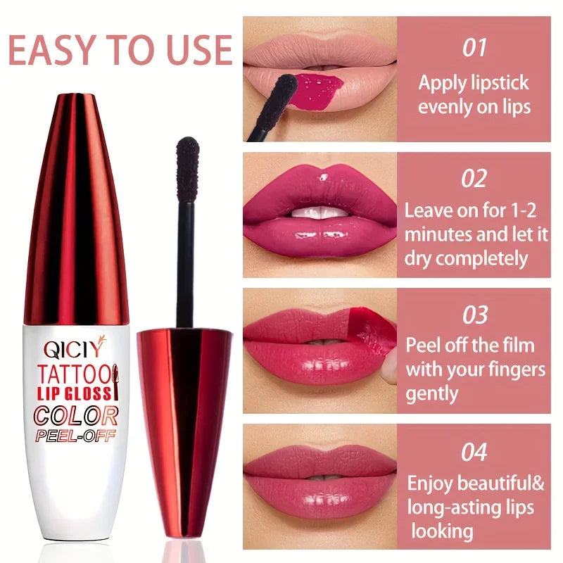 QICY Tattoo Lip Gloss Peel-Off Long-Lasting Moisturizing - LIPOXI