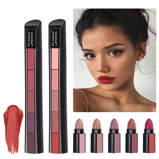 5 In 1 Lipstick Set Lightweight Matte Velvet Long Lasting - LIPOXI