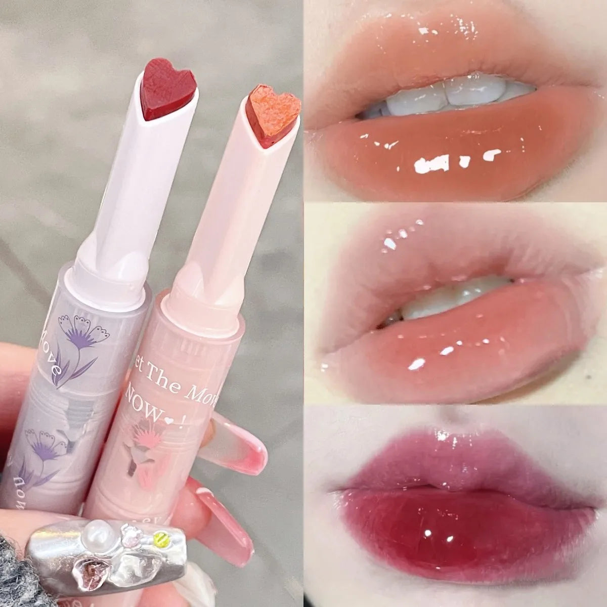 Water-Light Lip Glaze Mirror Glitter Lip Tint Love Heart Shape - LIPOXI