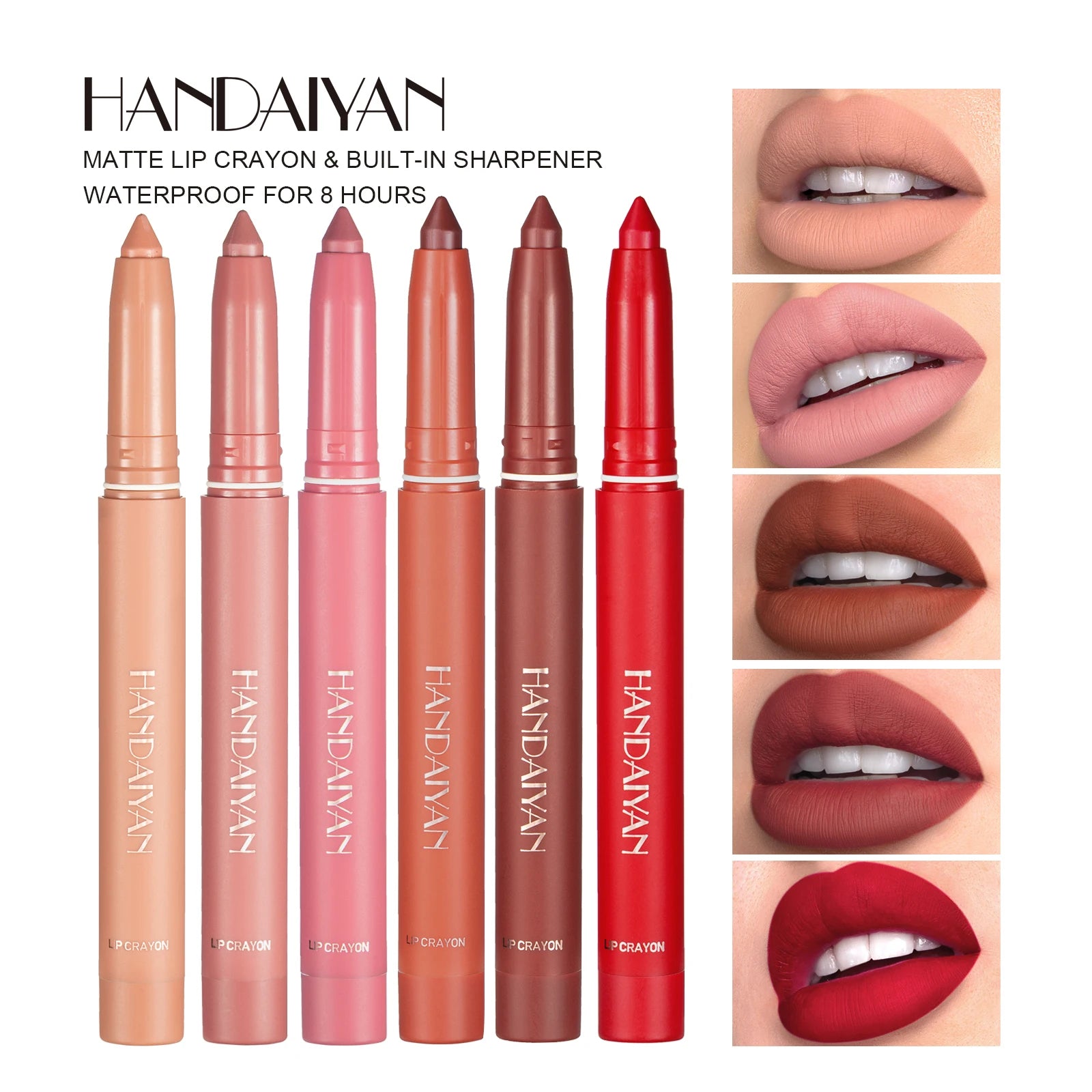 HANDAIYAN 12 Colors Crayon Lipstick High Pigment Matte Lip Liner - LIPOXI