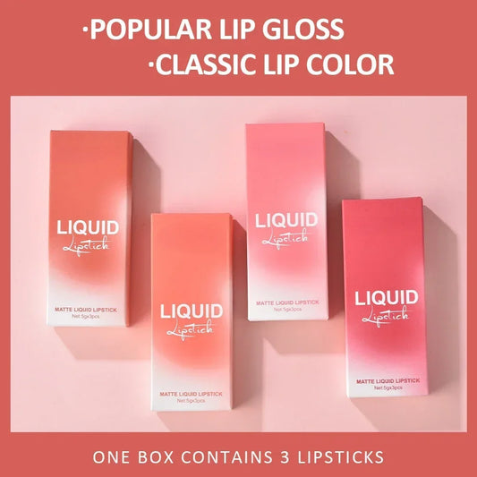 3pcs Velvet Matte Lip Gloss Set Waterproof Long-wear Lipstick - LIPOXI