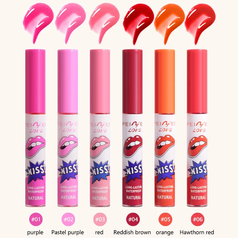 Vibrant Peeling Lip Gloss Set - 6 Longlasting Waterproof Shades