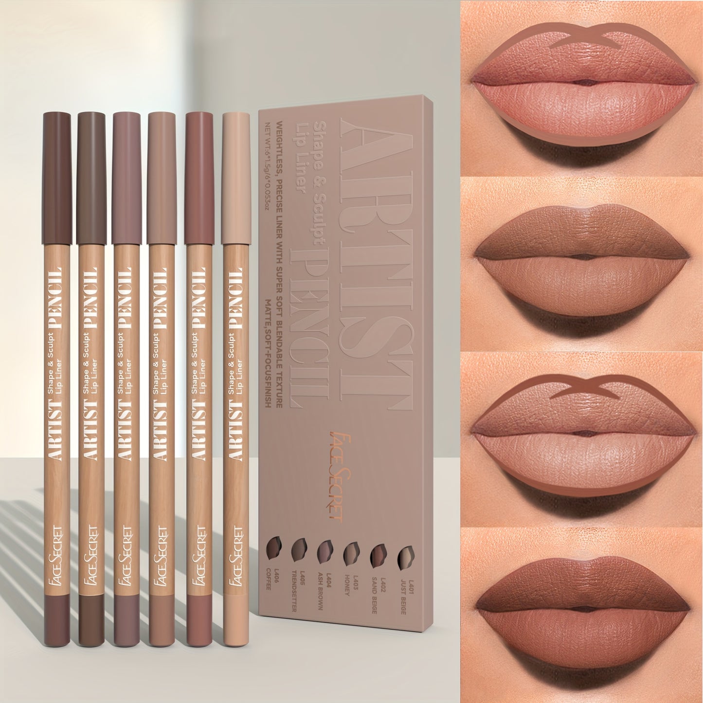 Nude Lip Perfection: 6-Piece Waterproof Liner Set - LIPOXI